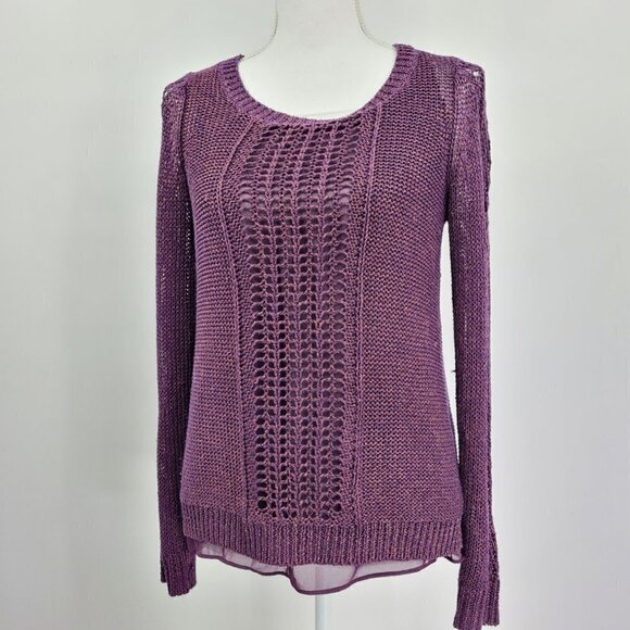 Lucky Brand Sparkle Purple Metallic Mix Chiffon Long Sleeve Sweater - Picture 1 of 16